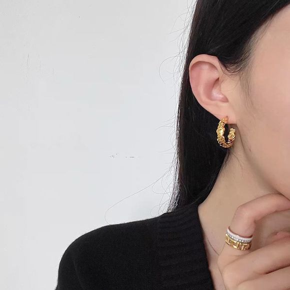 18K Thick Gold Plated Delicate Weaved Rope Earrings - Picture 3 of 10